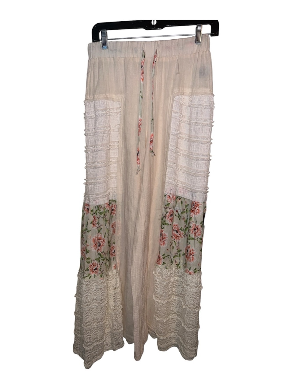 POL Cream Maxi Pants with Floral Panels